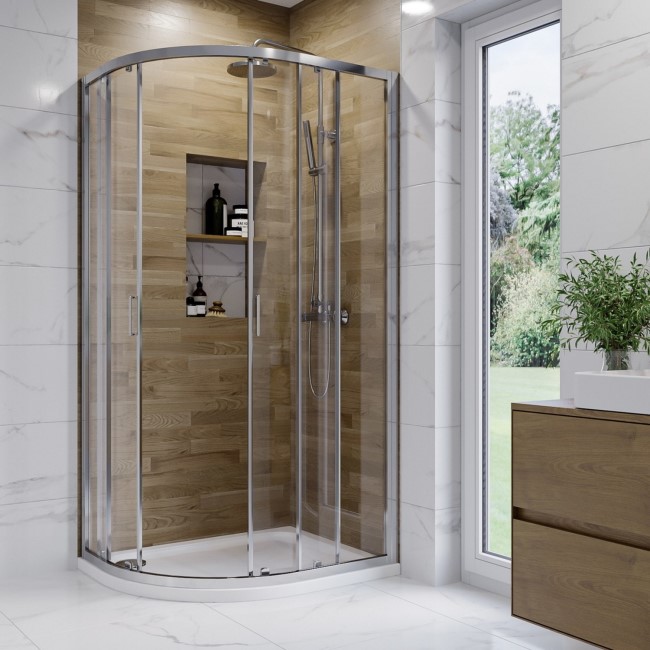 900 x 760mm Left Hand Offset Quadrant Shower Enclosure Suite with Toilet & Basin - Carina