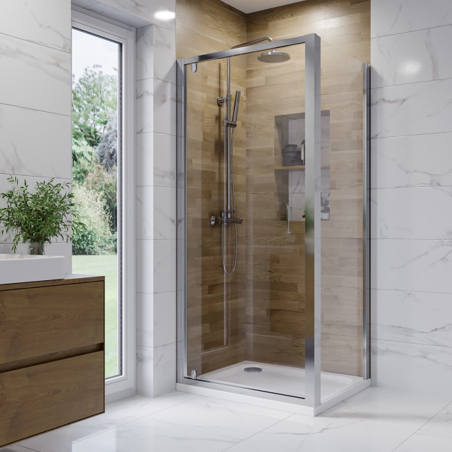 Chrome 6mm Glass Rectangular Hinged Shower Enclosure 760x700mm - Carina