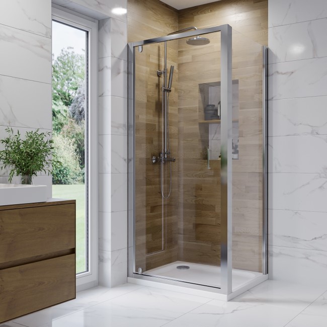 Chrome 6mm Glass Square Hinged Shower Enclosure 760mm - Carina