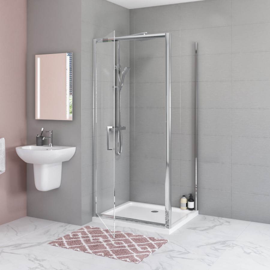 Grade A1 - 800 Square Hinged Shower Door and 800 Side Panel Carina