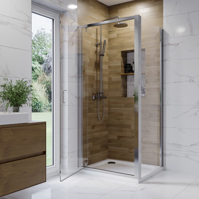 Chrome 6mm Glass Square Hinged Shower Enclosure with Shower Tray 800mm - Carina