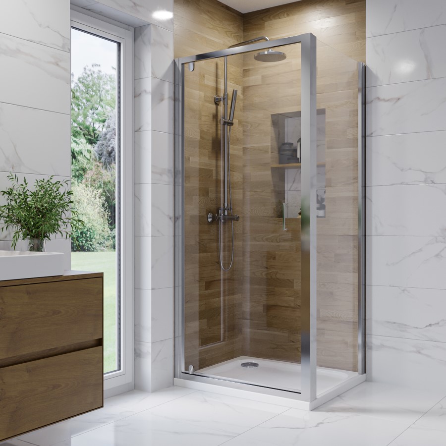 Chrome 6mm Glass Rectangular Hinged Shower Enclosure 800x900mm - Carina