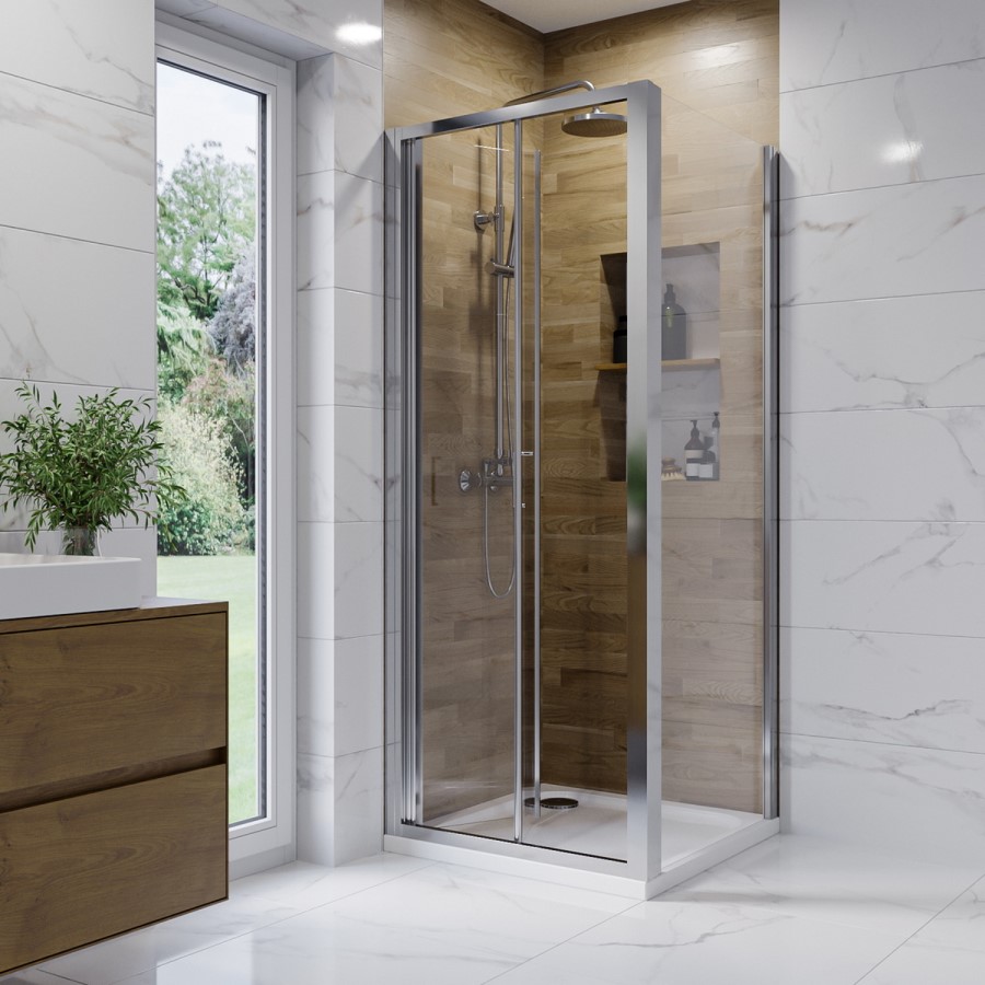 800mm Square Bi Fold Shower Enclosure with Shower Tray - Carina