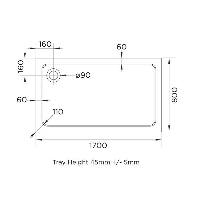 1700x800mm White Acrylic Capped Stone Resin Rectangular Shower Tray - Pearl