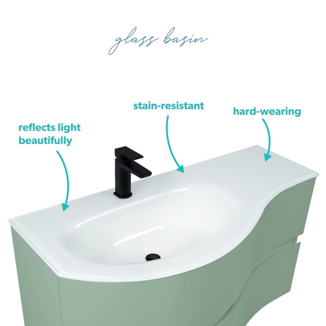 1000mm Green Wall Hung Left Hand Curved Vanity Unit with Basin  - Tulum