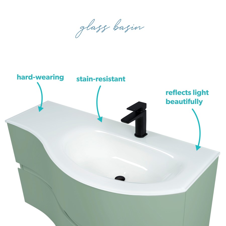 1000mm Green Wall Hung Right Hand Curved Vanity Unit with Basin  - Tulum