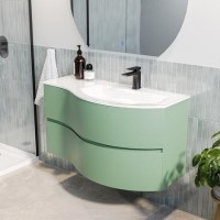 1000mm Green Wall Hung Right Hand Curved Vanity Unit with Basin  - Tulum