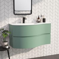 Grade A2 - 1000mm Green Wall Hung Left Hand Curved Vanity Unit with Basin - Tulum