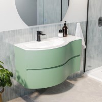 1000mm Green Wall Hung Left Hand Curved Vanity Unit with Basin  - Tulum 1000mm Green Wall Hung Left Hand Curved Vanity Unit with Basin  - Tulum
