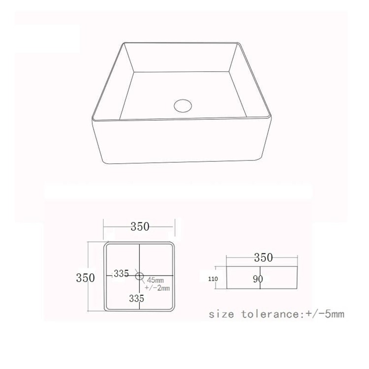 600mm White Wall Hung Countertop Vanity Unit with Black Square Basin and Shelf - Lugo