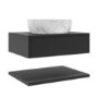 Grade A2 - 600mm Black Wall Hung Countertop Vanity Unit with White Marble Effect Basin and Shelves - Lugo