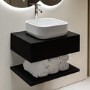 ONLY OPENED - 600mm Black Wall Hung Countertop Vanity Unit with Basin and Shelf - Lugo
