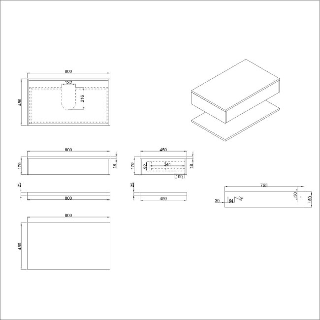 800mm White Wall Hung Countertop Vanity Unit with Brass Basin and Shelves - Lugo