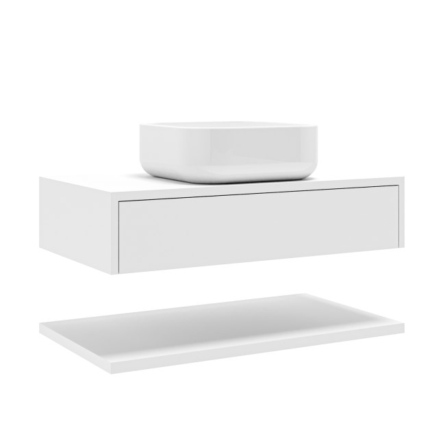 Grade A2 - 800mm White Wall Hung Countertop Vanity Unit with Square Basin and Shelves - Lugo