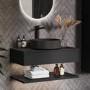 Grade A2 - 800mm Black Wall Hung Countertop Vanity Unit with Black Basin and Shelf - Lugo