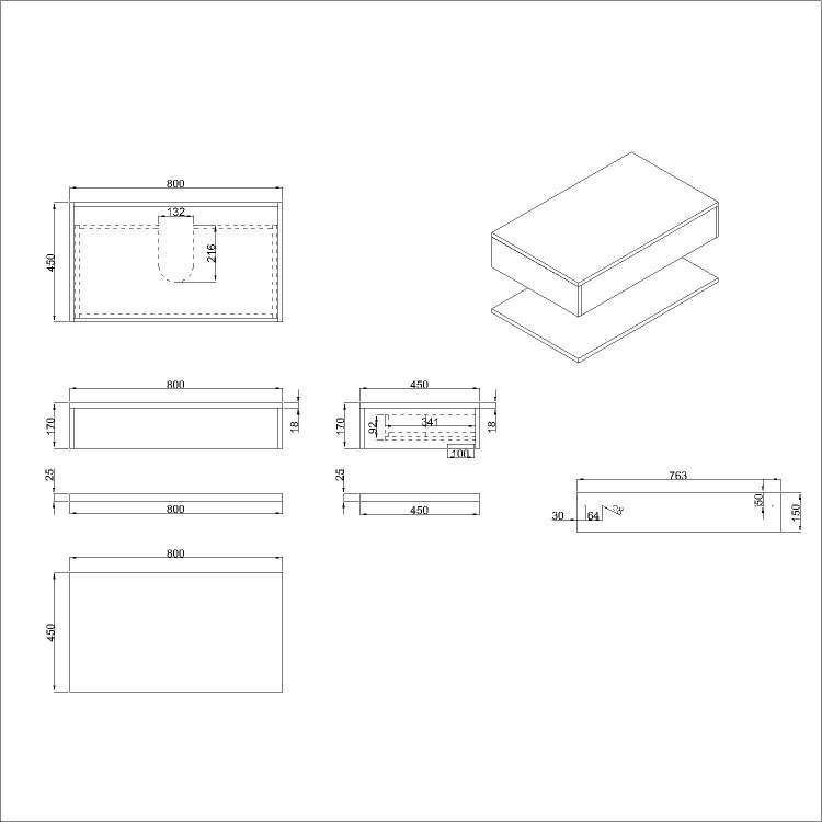 800mm White Wall Hung Countertop Shelves - Lugo