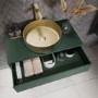 800mm Green Wall Hung Countertop Vanity Unit with Brass Basin and Shelves - Lugo