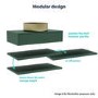 800mm Green Wall Hung Countertop Vanity Unit with Brass Basin and Shelves - Lugo
