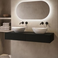 1200mm Black Wall Hung Countertop Vanity Unit with Oval Basin - Lugo
