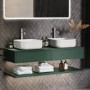 Grade A1 - 1200mm Green Wall Hung Double Countertop Vanity Unit with Square Basins and Shelves - Lugo