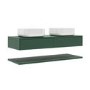 Grade A1 - 1200mm Green Wall Hung Double Countertop Vanity Unit with Square Basins and Shelves - Lugo