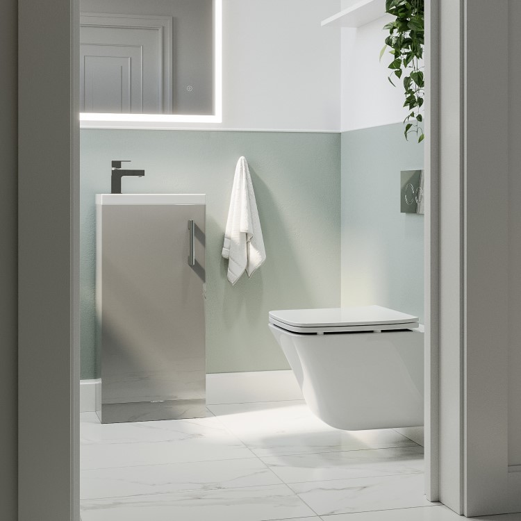 Wall Hung Toilet and Grey Gloss Basin Vanity Unit Cloakroom Suite - Ashford