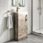 400mm Wood Effect Cloakroom Floorstanding Vanity Unit with Basin and Brushed Brass Handle - Ashford