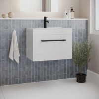 600mm White Wall Hung Vanity Unit with Basin and Black Handle - Ashford