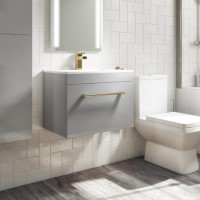 600 mm Grey Wall Hung Vanity Unit with Basin and Brass Handle - Ashford 600 mm Grey Wall Hung Vanity Unit with Basin and Brass Handle - Ashford