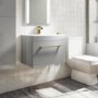 600 mm Grey Wall Hung Vanity Unit with Basin and Brass Handle - Ashford