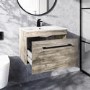 600mm Wood Effect Wall Hung Vanity Unit with Basin and Black Handle - Ashford
