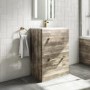 600mm Wood Effect Floorstanding Vanity Unit with Basin and Brushed Brass Handle - Ashford