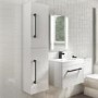 Grade A1 - 350mm White Wall Hung Tall Bathroom Cabinet with Black Handles - Ashford