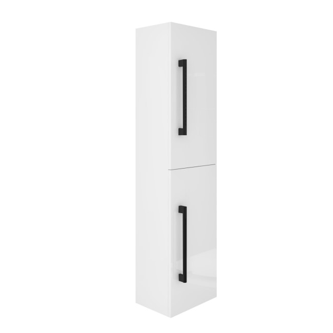 Grade A1 - 350mm White Wall Hung Tall Bathroom Cabinet with Black Handles - Ashford