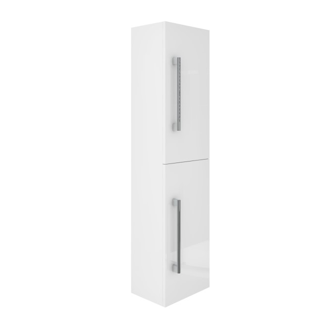 Grade A1 - Double Door White Wall Hung Tall Bathroom Cabinet with Chrome Handles 350 x 1400mm- Ashford