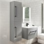 Grade A1 - 350mm Grey Wall Hung Tall Bathroom Cabinet with Black Handles - Ashford