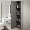 Double Door Grey Wall Hung Tall Bathroom Cabinet with Black Handles 350 x 1400mm - Ashford