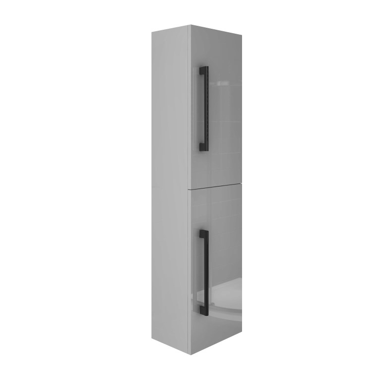 Double Door Grey Wall Hung Tall Bathroom Cabinet with Black Handles 350 x 1400mm - Ashford