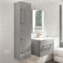 350mm Grey Wall Hung Tall Bathroom Cabinet with Brushed Brass Handles - Ashford