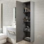 350mm Grey Wall Hung Tall Bathroom Cabinet with Brushed Brass Handles - Ashford
