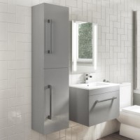 Grey Wall Mounted Tall Bathroom Cabinet 350mm - Ashford