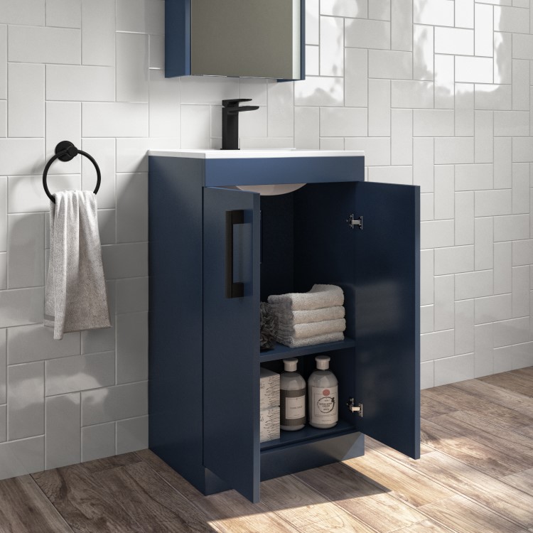 500mm Blue Freestanding Vanity Unit with Basin and Black Handle - Ashford