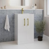 500mm White Freestanding Vanity Unit with Basin and Brass Handles - Ashford