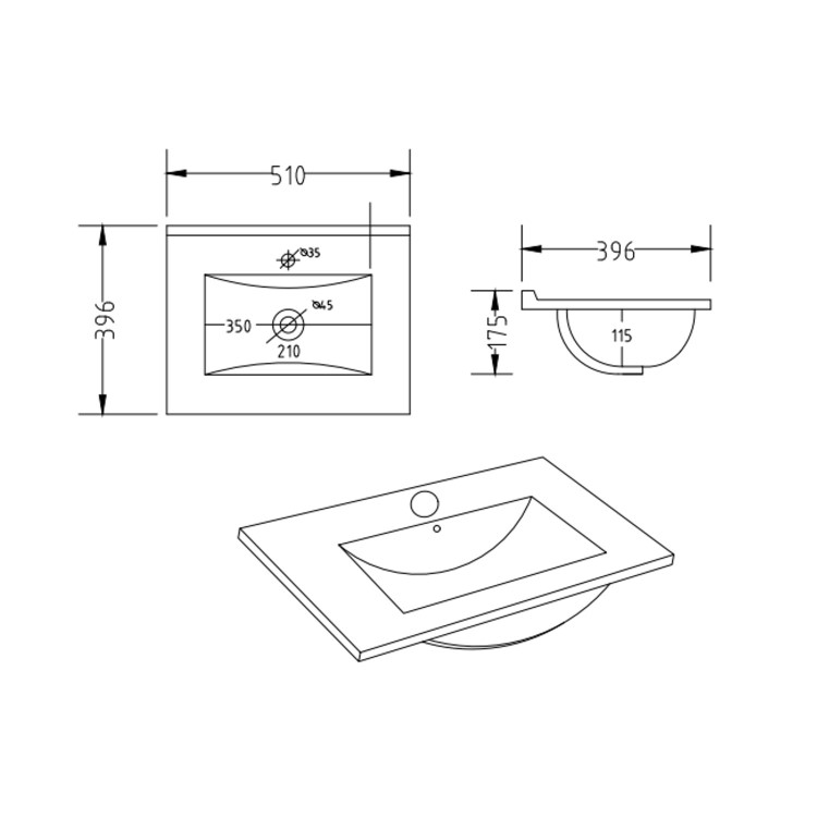 500mm White Freestanding Vanity Unit with Basin and Brass Handles - Ashford