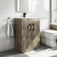 600mm Wood Effect Floorstanding Door Vanity Unit with Basin and Black Handle - Ashford