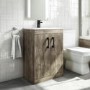 600mm Wood Effect Floorstanding Door Vanity Unit with Basin and Black Handle - Ashford