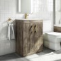 600mm Wood Effect Floorstanding Door Vanity Unit with Basin and Brushed Brass Handle - Ashford