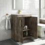 600mm Wood Effect Floorstanding Door Vanity Unit with Basin and Brushed Brass Handle - Ashford