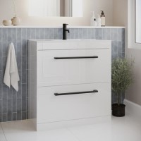 800mm White Freestanding Vanity Unit with Basin and Black Handles - Ashford