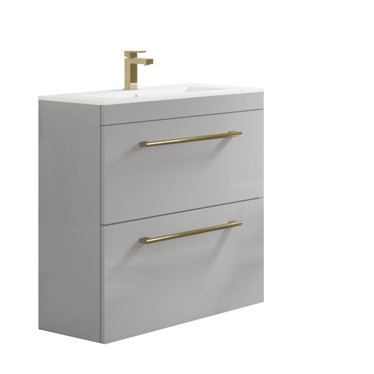 800mm Grey Freestanding Vanity Unit with Basin and Brass Handles - Ashford